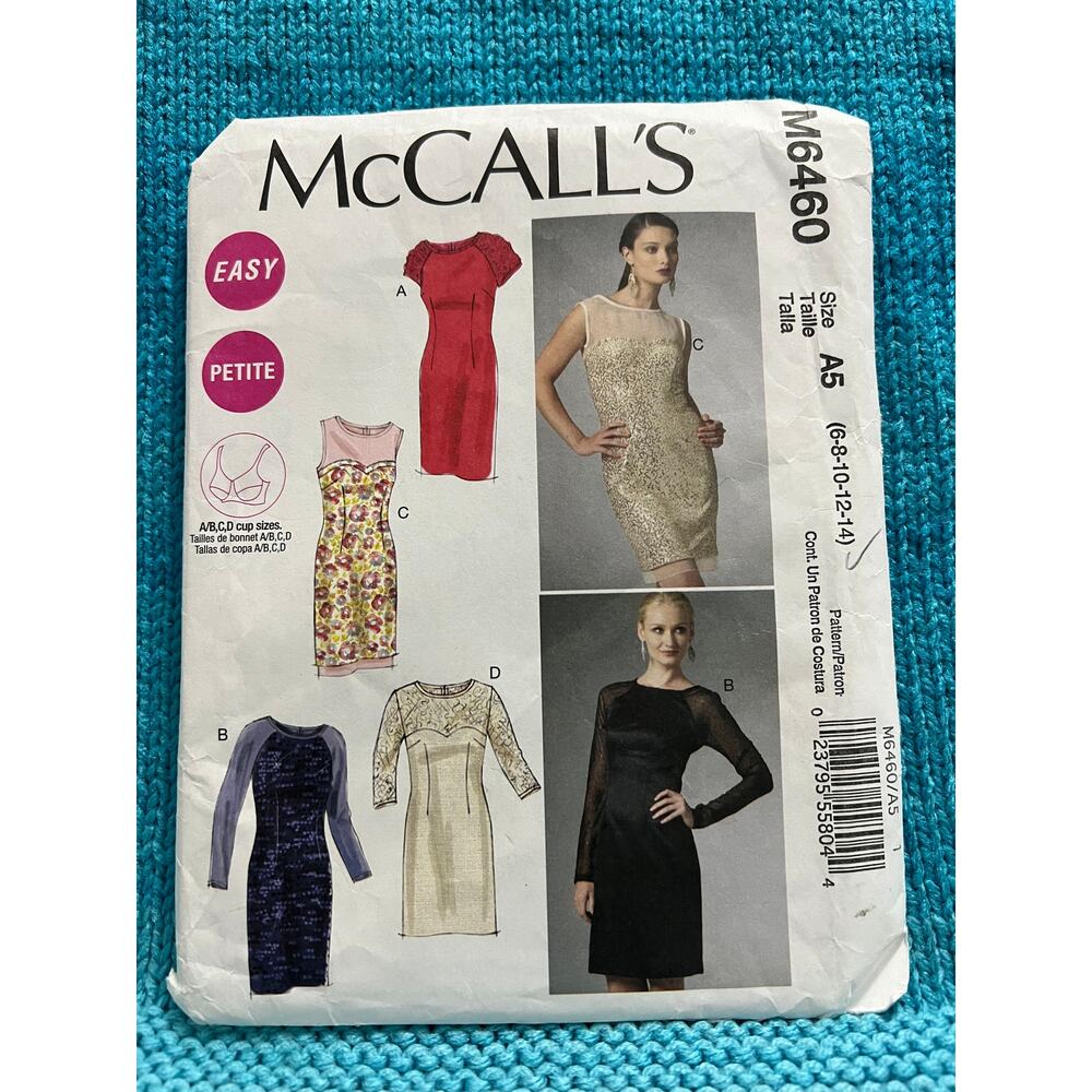 McCalls 6460 sewing pattern fitted dress sheer sleeve size 6 8 10 12 14